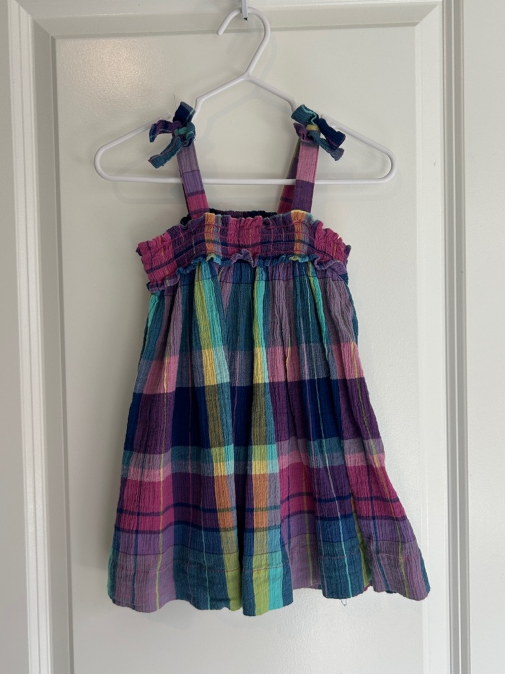 GAP Toddler Girls Plaid Tie-Shoulder Dress in Pink, Purple, Teal